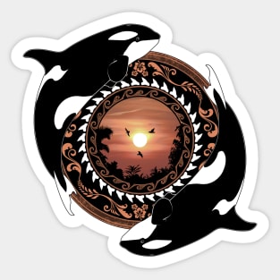 Twin Orcas on Polynesian Sunset Sticker